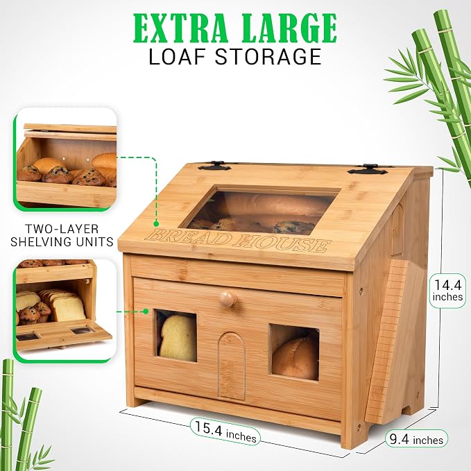 Bread Box for Kitchen Countertop – Large Wooden Bamboo Bread Box with Cutting Board (SELF-ASSEMBLY) - Image 3