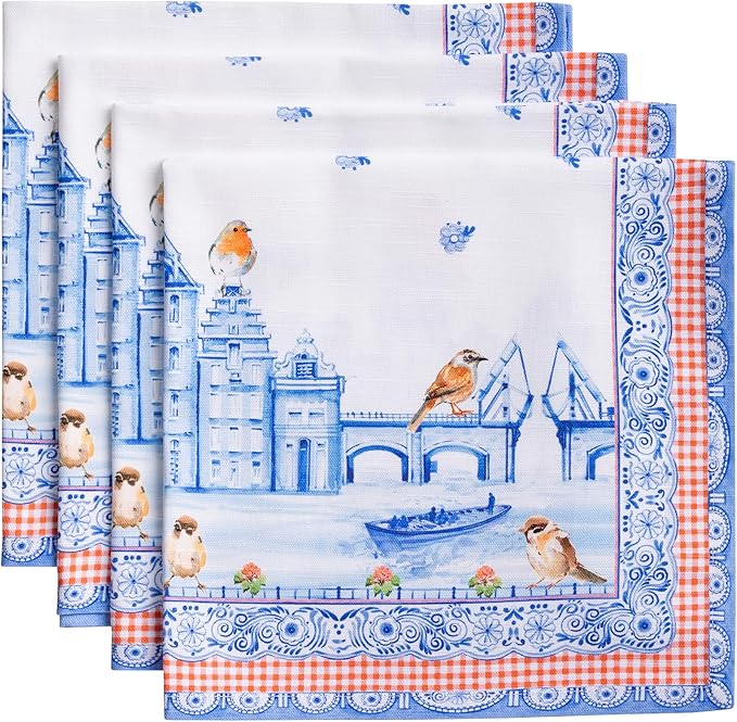 Maison d' Hermine Cloth Napkins Set of 4 Reusable 100% Cotton (20" x 20") | Everyday Square Napkins Cloth Washable Dinner Party Wedding Restaurant Hotel Kitchen Spring Summer - Amsterdam Canals by MaisondHermine