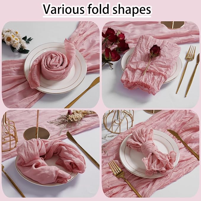 LZY 120 Pack Gauze Cheesecloth Napkins 20x20 Inch Dinner Cloth Napkins, Soft Boho Table Napkins Rustic Wrinkled Cheese Cloth Napkins Bulk for Wedding Party Baby Shower Event Decor (Dusty Pink) - Image 5