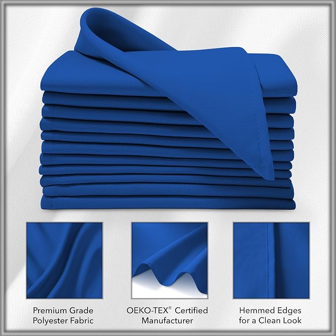 Lann's Linens Set of 12 Cloth Dinner Napkins, 20-inch Polyester Napkins, Washable and Reusable Fabric for Weddings, Hotels, Restaurants - Royal Blue - Image 3