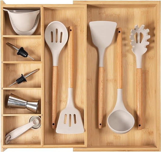 Utensil & Junk Drawer Organizer, 10.5-19 in, Bamboo | Food-safe contract grade, 100% sustainable wood, non-slip, adjustable by KitchenEdge