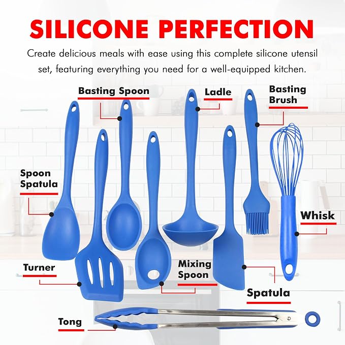 Chef Craft 9 Piece Silicone Kitchen Tool and Utensil Set, Blue - Image 4