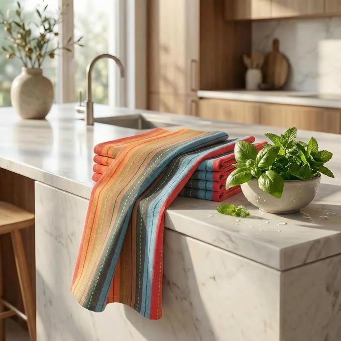 Urban Villa Kitchen Towels Cotton Dish Towels 20”x30” (Set of 6) Red Multi - Image 6