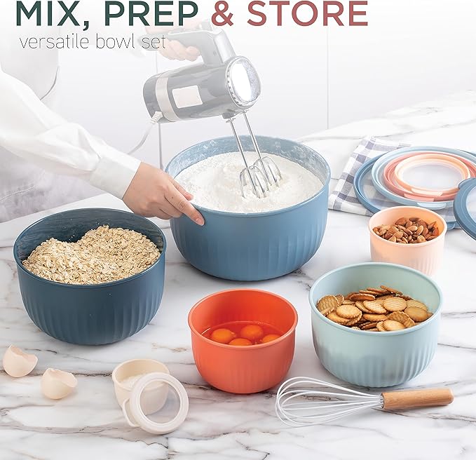 COOK WITH COLOR Prep Bowls with Lids- Wide and Deep Nesting Plastic Small Mixing Bowl Set with Lids, 12 Piece Set - Deep Bowls, Multicolor - Image 2