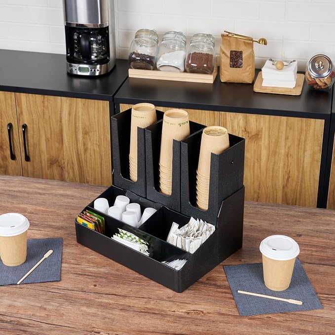 Restaurantware Restpresso Coffee Bar Organizer, 1 Count Durable 6 Compartments, Compact Size, Black Plastic Tabletop Coffee Supplies Organizer For Homes, Office Spaces, Breakrooms, and Lounges - Image 6