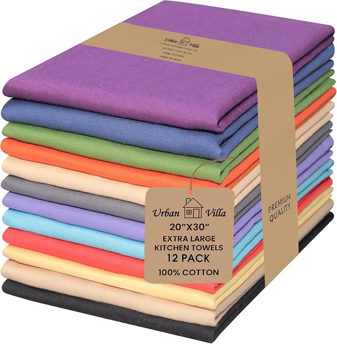 Urban Villa Kitchen Towels Cotton Dish Towels 20”x30” (Set of 12) Multi by CottonTrends