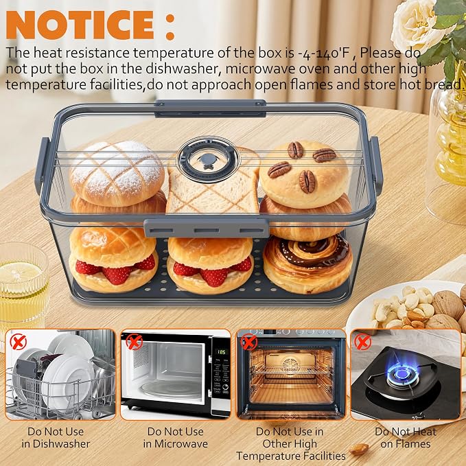 Honbuty 2PCS Bread Boxes,Bread Box for Kitchen Counter Airtight,Time Recording Bread Storage Container with Lid, Bread Keeper for Homemade Bread, Toast, Bagel, Donut and Cookies (Grey) - Image 5