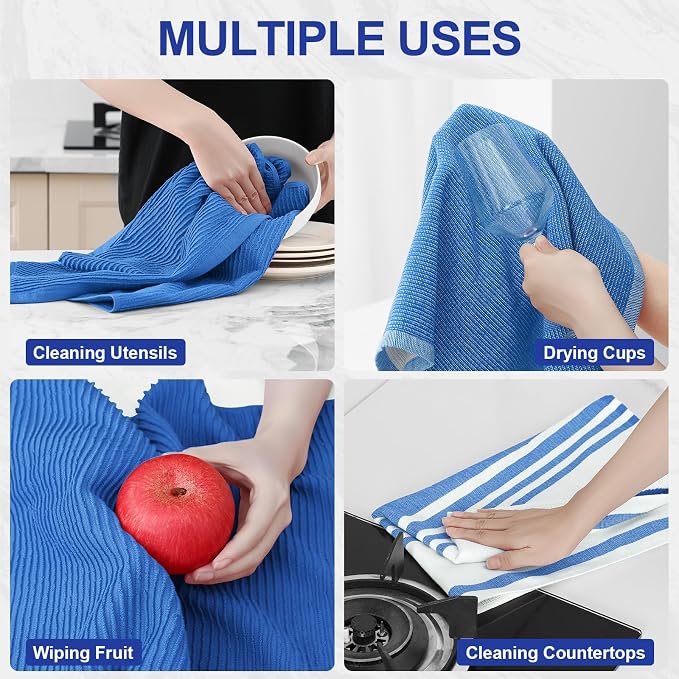 Homaxy Cotton 380 GSM Premium Kitchen Towels, 18"x 28", 6 Pack, Blueberry | Soft and Absorbent Terry Dish Towels, Multipurpose Tea Towel Set with Hanging Loop, 3 Styles Kitchen Hand Towels - Image 4