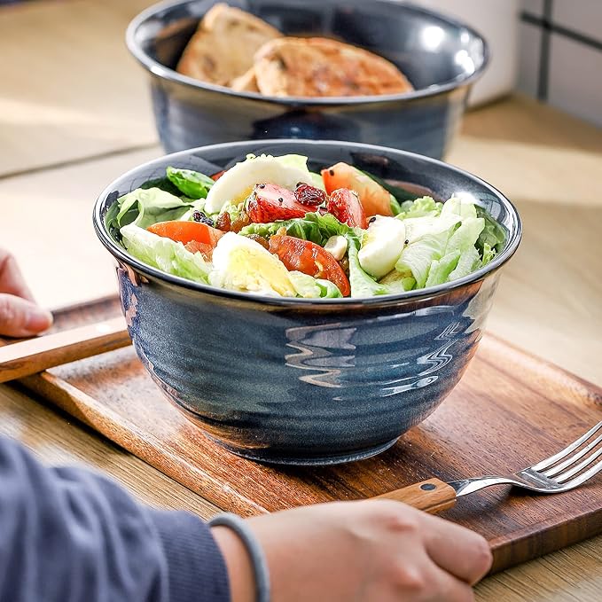 Hasense Ceramic Soup Bowls Set of 4, 40 Ounce Large Cereal Bowls for Kitchen, 7 Inch Serving Bowls for Salad Pasta Ramen Pho Popcorn, Dishwasher Microwave Safe, Navy Blue - Image 6