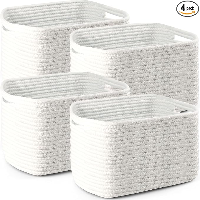 4 Pack Storage Baskets for Organizing, 11''Lx9''Wx8''H Woven Baskets for Storage Toys, Towels, Books, and Clothes, Cotton Rope Basket for Shelves with Handle by Unknown