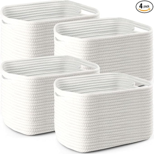 4 Pack Storage Baskets for Organizing, 11''Lx9''Wx8''H Woven Baskets for Storage Toys, Towels, Books, and Clothes, Cotton Rope Basket for Shelves with Handle by Unknown