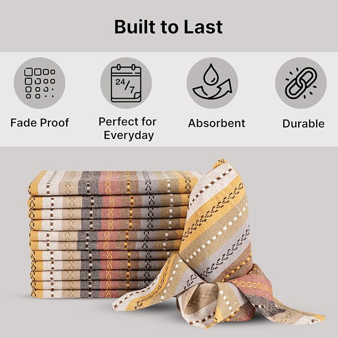 LFH Home Cotton Rich Cloth Salsa Napkin Set of 12 Washable Soft Durable Striped Napkins for Dining Wedding Daily Use Reusable Eco-Friendly Fabric Napkins (18x18)-Natural - Image 2