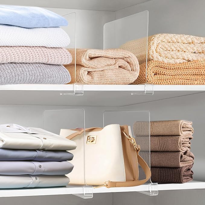 11 Inches [Extra Tall Version] Clear Shelf Dividers for Closet Organization and Storage, 6 Pack Purse Organizer for Closet Acrylic Adjustable Bookshelf for Organization, Perfect for Sweater, Clothes - Image 6