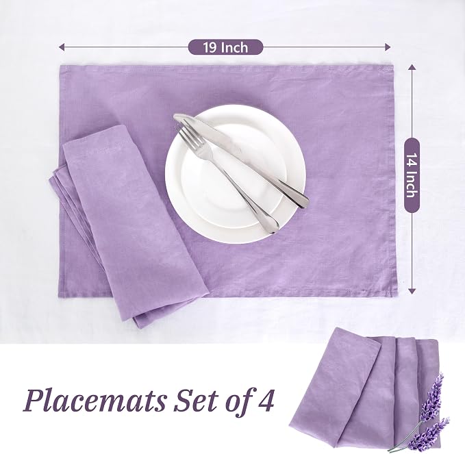 Linen Placemats 14x19Inch Set of 4,100% Linen Placemats Natural Rustic Tablemats for Easter,Mother's Day,Summer,Handcrafted from European Flax(Lavender) - Image 5