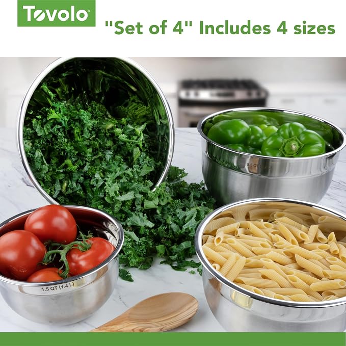 Tovolo Stainless Steel Mixing Bowls, 1.5 Qt - Metal Nesting Mixing Bowl with Rounded Lip for Easy Pour & Minimal Mess - Large & Small Dishwasher Safe Kitchen Supplies for Prep & Cooking (Pack of 8) - Image 5