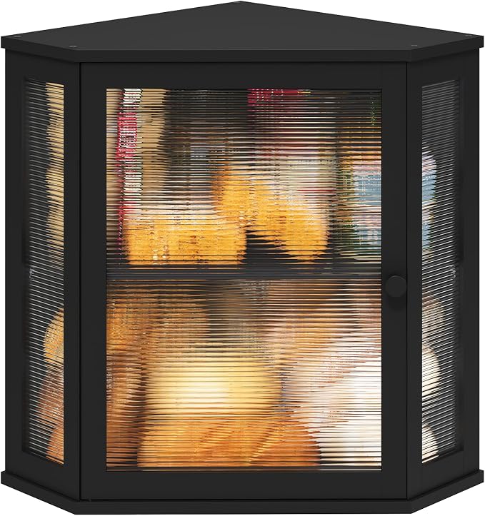 viewcare Corner Bread Box for Kitchen Counter, Bamboo Wood Large Capacity Bread Storage Bin with Acrylic Wavy Door Panel (Black, Extra Large) by VIEWCARE