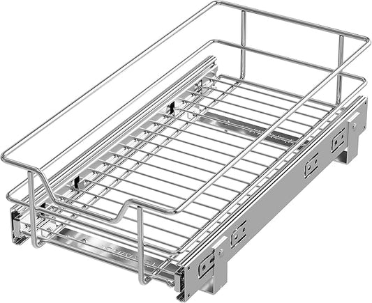 Pull Out Cabinet Organizer 9" W X 17" D, Chromed, Full Slide Out Drawers | For Kitchen Organizers and Storage, Pull Out Drawers For Cabinets Capacity Heavy Duty Caddy, Cabinet Shelves, Bathroom Pantry by STORKING