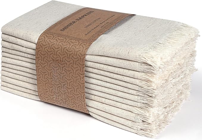 Linen Cloth Dinner Napkins Set of 12 – 18x18 Natural with Fringed Corners | Machine washable Fabric Napkins For Weddings, Baby Showers, Parties & Dining - Image 7