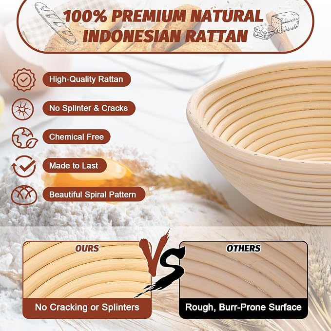EWFEN Sourdough Starter Kit with Enamel Cast Iron Pot, Complete Sourdough Bread Baking Supplies, Round & Oval Bread Proofing Basket with 34 Oz Starter Jar, Bread Making Tools Kit - Image 4