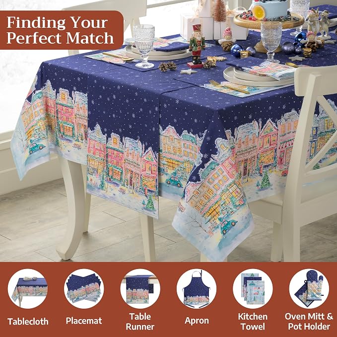 Maison d' Hermine Cloth Napkins Set of 4 Reusable 100% Cotton (20" x 20") | Everyday Square Napkins Cloth Washable Dinner Wedding Restaurant Kitchen Thanksgiving Christmas - Christmas Market - Blue - Image 4