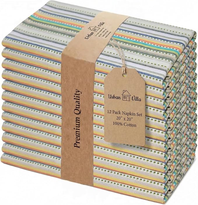 Urban Villa Cloth Napkins Cotton 20x20 (Set of 12) Multi Beige by CottonTrends