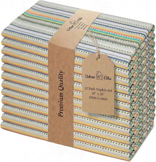 Urban Villa Cloth Napkins Cotton 20x20 (Set of 12) Multi Beige by CottonTrends