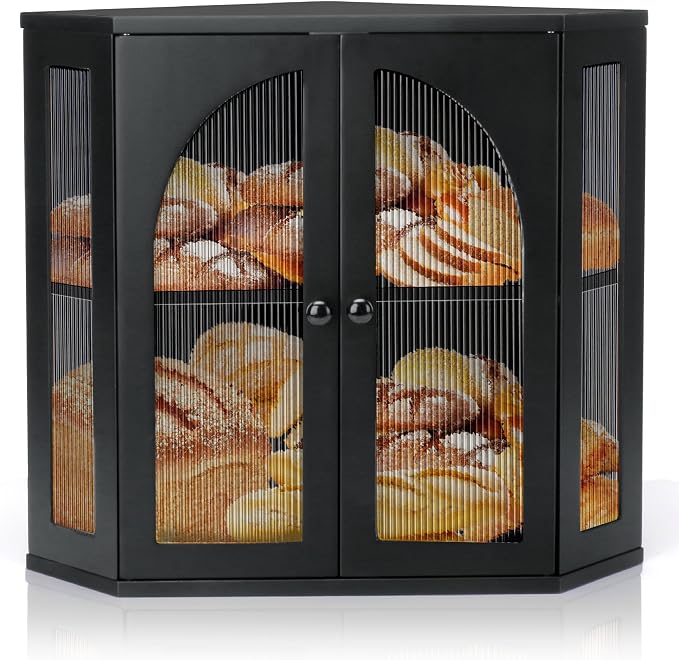 Corner Bread Box for Kitchen Countertop,Double Layer Bread Holder | 3 Adjustable Height, Large Capacity, Magnetic Acrylic Door, Bamboo Bread Storage Container for Homemade Bread, Black - Image 8