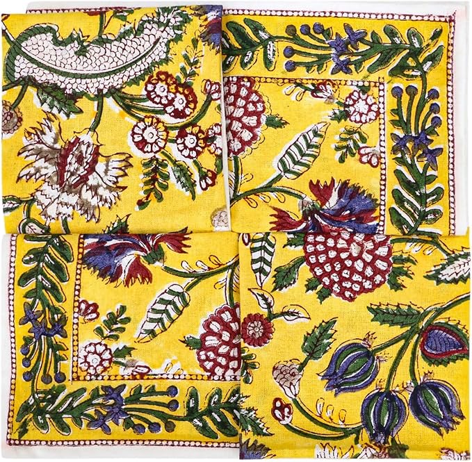 20x20 Inches Cotton Napkins Set of 4, Yellow Red, Washable Hand Block Printed Reusable Cloth Napkins for Dinning, Party, Wedding, Home Decor Autumn - Image 7
