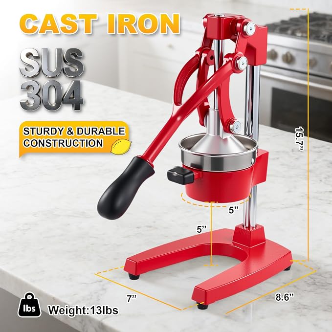 Cast Iron Juicer,Commercial Hand Press Squeezer,Heavy Duty Countertop Citrus for Fresh Orange Lemon Juice with Stainless Steel Cup - Image 5