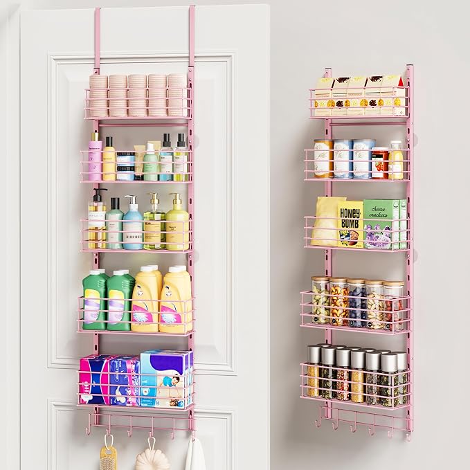 SWTYMIKI Over The Door Organizer - Door Organizer Hanging with 5 Adjustable Metal Large Capacity Basket and 6 Coat Hook, Wall Mounted Shelf for Bedroom Closet Bathroom Laundry Pantry Cabinet Kitchen by SwtyMiki-TidyHomeSweetLife