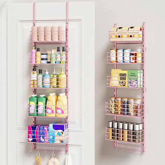 SWTYMIKI Over The Door Organizer - Door Organizer Hanging with 5 Adjustable Metal Large Capacity Basket and 6 Coat Hook, Wall Mounted Shelf for Bedroom Closet Bathroom Laundry Pantry Cabinet Kitchen by SwtyMiki-TidyHomeSweetLife