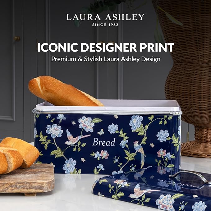 Laura Ashley Elveden Navy Large Bread Box for Kitchen Countertop -Breadbox | Durable Bread Storage Container, Food Grade Metal Bread Bin, Removable Lid, Keep Bread Fresh, Rust Resistant, Easy to Clean - Image 6