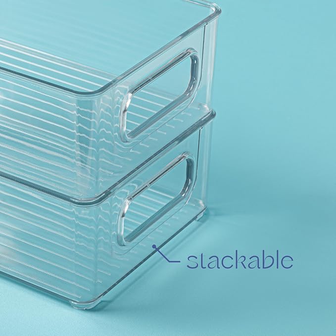 Plastic Food Storage Clear Container Bin with Handles for Organizing Kitchen, Pantry, Refrigerator, Freezer, Pantry, Cabinet, Closet, Bathroom. Stackable 10”x6”x3” - Image 4