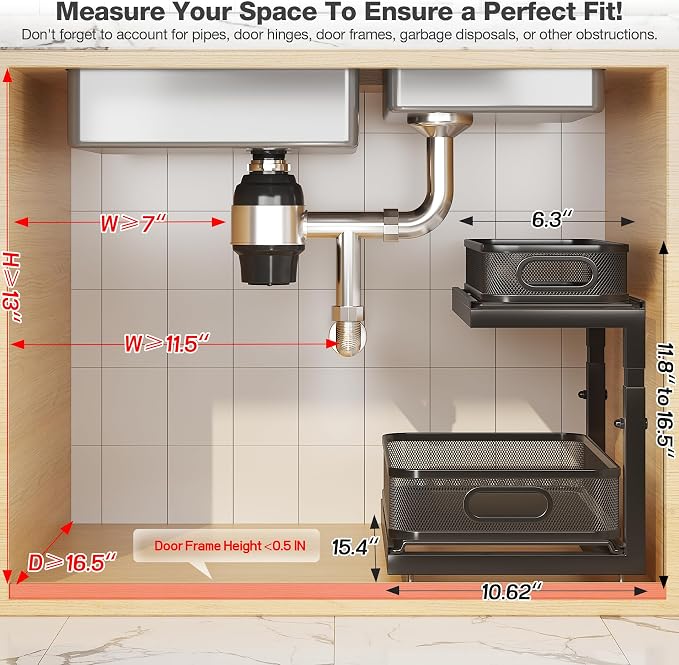 2-Pack Under Sink Storage Organizer with 2-Tier Slide Out Drawer, Sophisticated Mesh Pull Out Shelf for Kitchen & Bathroom, Fits Small Items, Upgraded Arched Track for Smooth Gliding(Patented) - Image 2