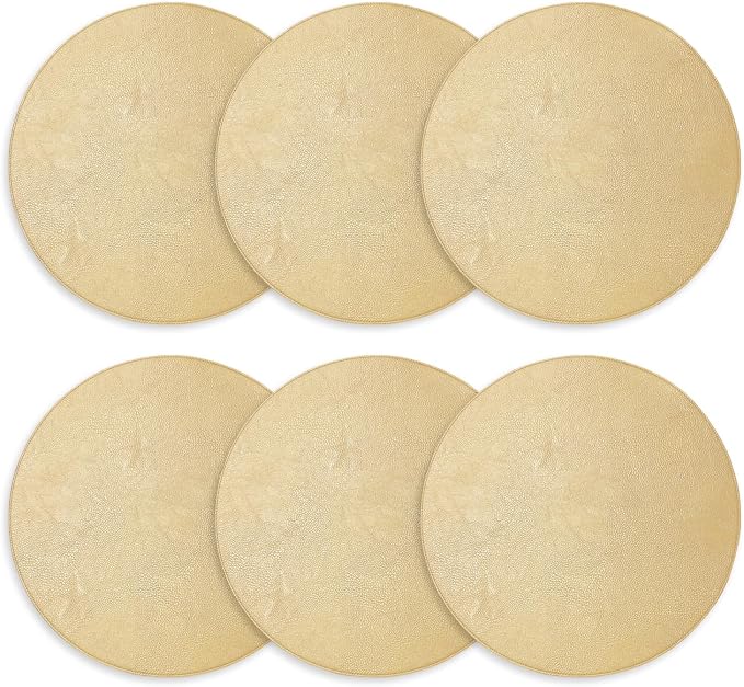 Placemats Set of 6 – Round 15” Faux Leather Table Mats for Dining, Heat Resistant & Non-Slip Washable Table Decor, Indoor, Outdoor, Dining Table Set for 6, Modern Kitchen & Holiday Use, Gold - Image 2