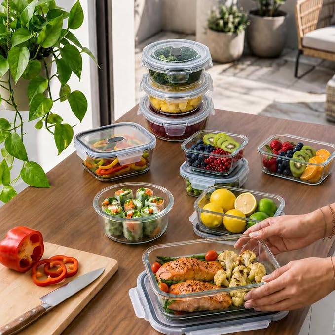 24PC Gray Glass Meal Prep Containers, Airtight Leakproof Snap Lids, Reusable Food Storage for Lunch Leftovers, Oven Microwave Freezer Dishwasher Safe - Image 4