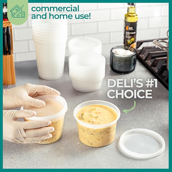 16 oz Deli Containers with Lids – 180 Sets (180 Containers + 180 Lids) – Leakproof, Stackable, Microwave & Freezer Safe – Bulk Food Storage for Restaurant, Deli, Catering, Soup & Meal Prep - Image 7