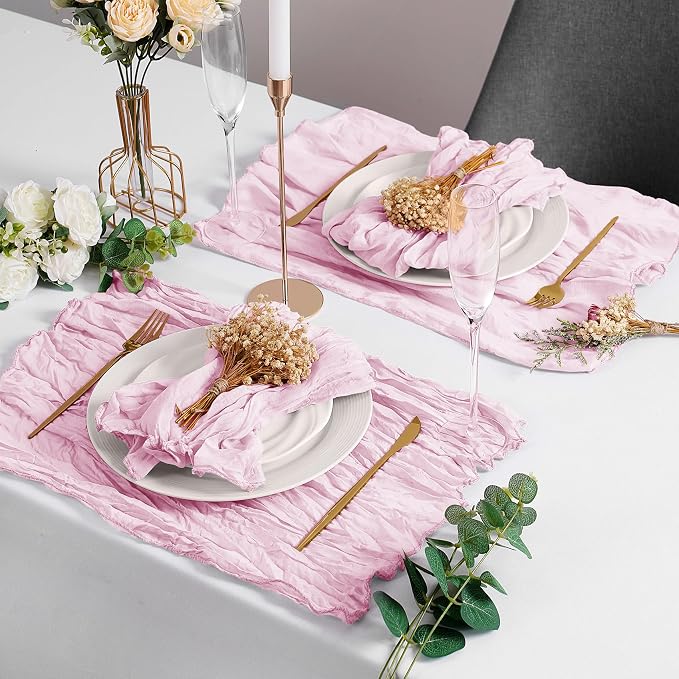 LZY 60 Pack Gauze Cheesecloth Napkins 20x20 Inch Dinner Cloth Napkins, Soft Boho Table Napkins Rustic Wrinkled Cheese Cloth Napkins Bulk for Wedding Party Baby Shower Event Decor (Pink) - Image 6