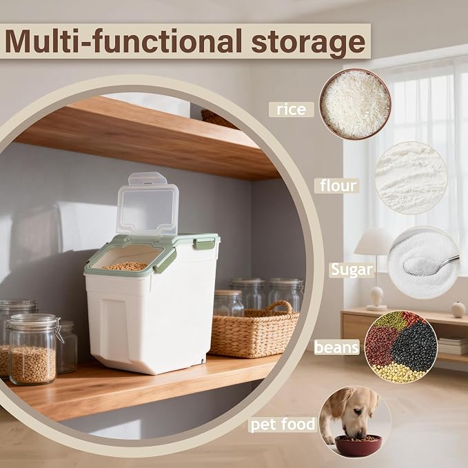 RUIAN Large Airtight Storage Container, 25lb Flour Rice Storage Containers Bin with Wheels Seal Locking Lid, with Measuring Cup&Scoop for Flour, Rice, Grain (Green, 2PCS) - Image 4