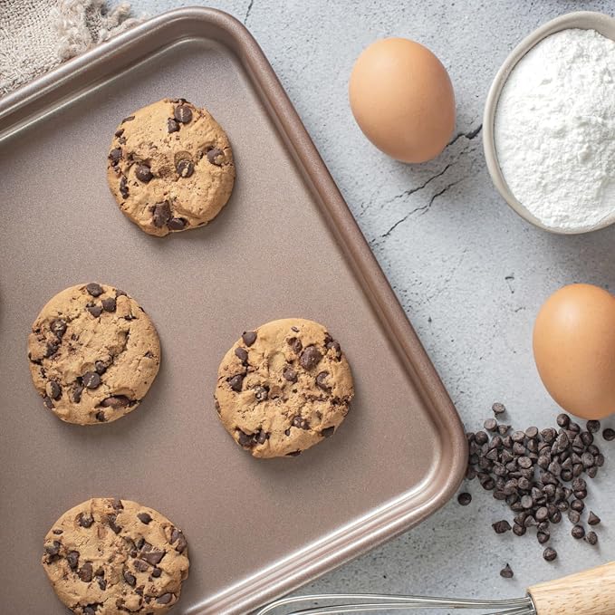 9 x 13 inch Nonstick Quarter Sheet Pan 2-Pack, PFOA & BPA Free | | Non-Toxic - High Carbon Steel - Gold - Cookie Baking Sheets for Oven - Image 6