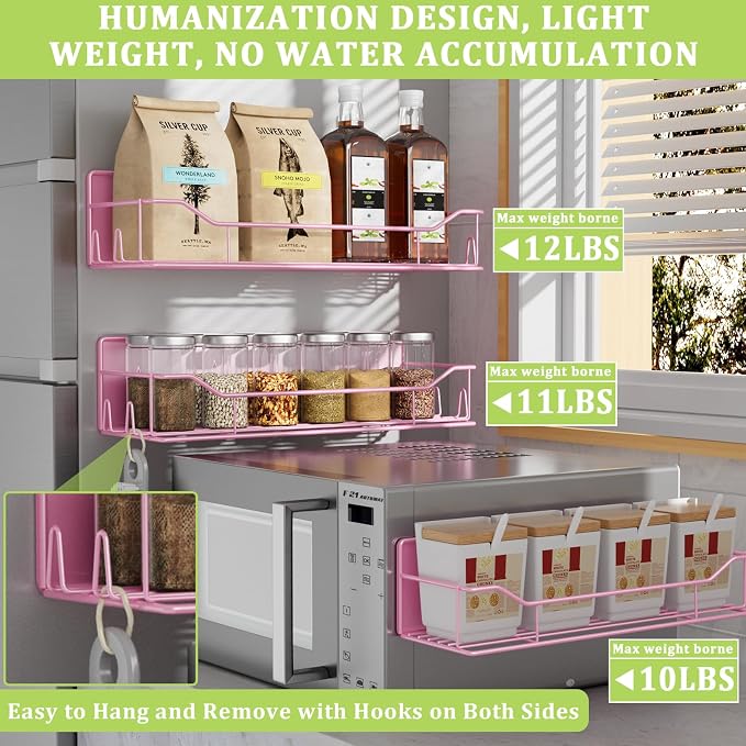 Magnetic Spice Rack for Refrigerator, 7 Pack Magnetic Fridge Shelf for Kitchen Organization Storage, Moveable Spice Organizer W/Paper Towel Holder, Utensil Caddy, Cutting Board Rack (Pink) - Image 4