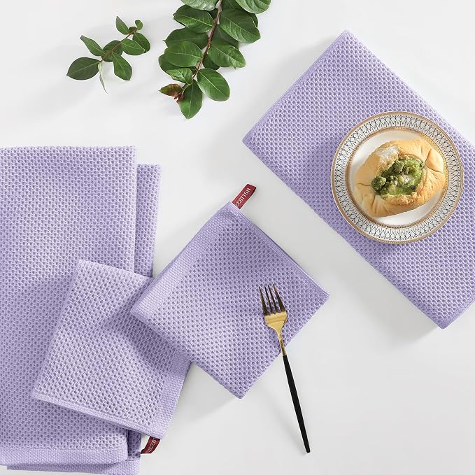 Homaxy 8 Pack 100% Cotton Kitchen Towels and Dishcloths Set, Lavender | 12 x 12 Inches and 13 x 28 Inches Kitchen Towels Set, Ultra Soft Absorbent Dish Cloths for Washing Dishes - Image 6