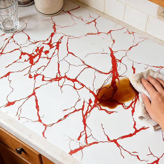 Red Marble Pattern Shelf Liner, Non-Adhesive Non-Slip Thickened | Drawer Liner Easy to Clean for Kitchen Cabinets, Tool Box, Refrigerator, Knife & Tape Measure17.3×236.2in - Image 8