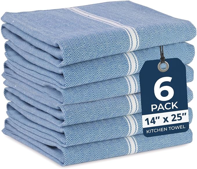 LANE LINEN Kitchen Towels Set - 100% Pure Cotton Dish Towels for Kitchen, Super Absorbent Kitchen Hand Towel, Tea Towels, Soft & Durable Dish Cloths, Pack of 6 – 14”x25”, Indigo by LaneLinen
