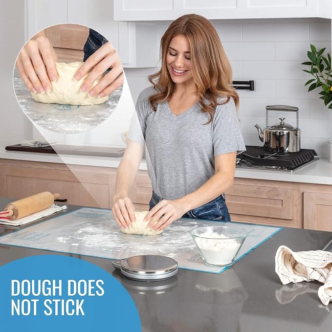 Silicone Pastry Mat and 4-Piece Liquid Measuring Cups Set - Extra Large Baking Mat For Rolling Out Dough - 100% Silicone & BPA Free - Includes Mini Ounce, 1, 2 and 4 Plastic Cup Sizes - Image 2
