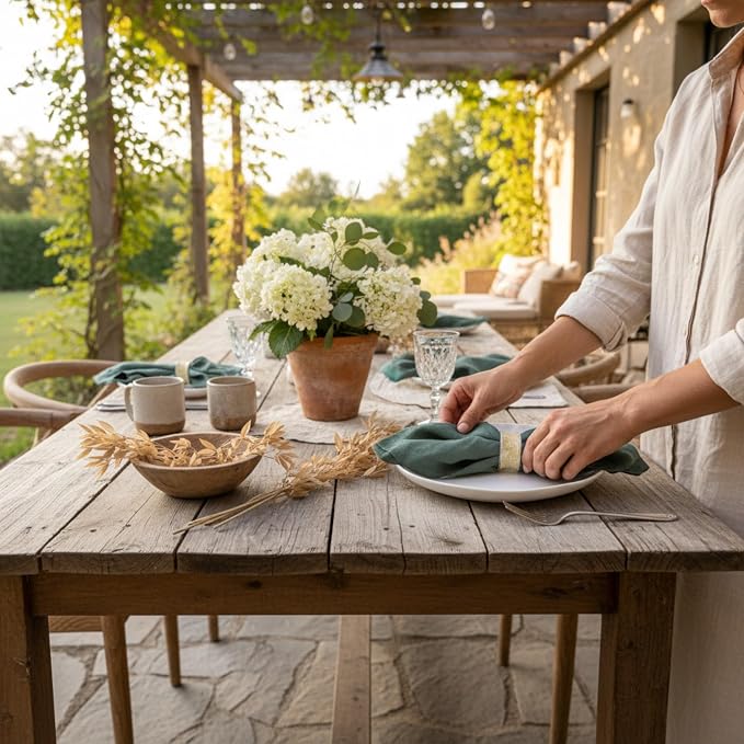 Linen Napkins –100% French Flax – Stonewashed Pure Linen Cloth Napkins - Size 18 Inch x 18 Inch – Set of 4 (Soft Rustic Green) - Image 7