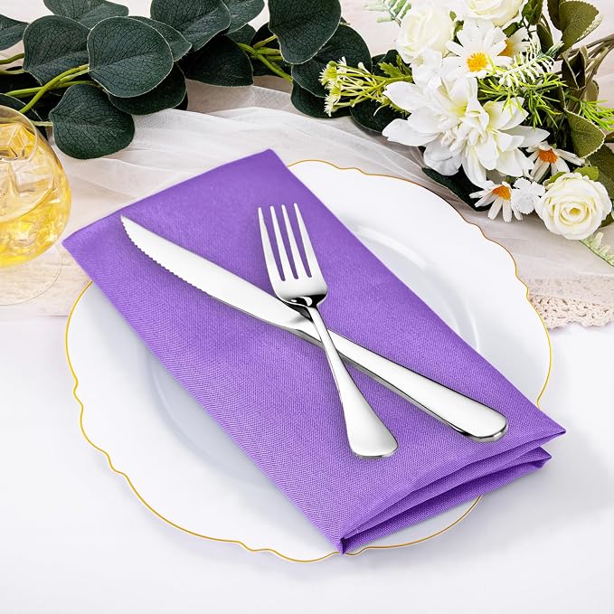 SuperO Set of 120 Cloth Napkins 17 x 17 Inch, Polyester Solid Washable Dinner Napkins with Hemmed Edges,Great for Restaurant, Wedding and Party(Purple) - Image 2
