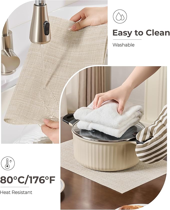 Leetaltree Beige Placemats Set of 12 - Heat Resistant Non-Slip Place mats for Dining Table, Washable Durable PVC Vinyl Woven Table Mats(Beige, 12) - Image 5