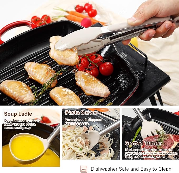 NCUE 35 Pcs Silicone Cooking Utensils Set BPA Free 446°F Heat Resistant | Stainless Steel Handles Kitchen Utensils Set, Thickened Heads Silicone Grips Nonstick Dishwasher Safe for Baking Housewarming - Image 5