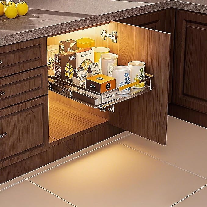 12.3~18.5"x22.5" Pull Out Cabinet Organizer，1Pack Expandable Sliding Cabinet Shelves，Side Mounting - Image 7